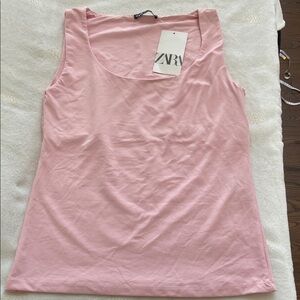 Zara Pink Fitted Sleeveless Tank Top large NWT​​